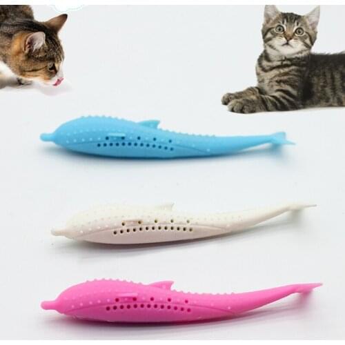 Pet Cat Toy Mint Cat Fish Toy Pet Dental Grooming Washing Toothbrush Soft Silicone Molar Stick Cleaning Supplies Cleaning Toy