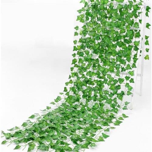 12pcs 2M Ivy Green Fake Leaves Garland Plant Vine Foliage Home Decor Plastic Rattan String Wall Decor Artificial Plants Foliage