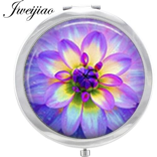 JWEIJIAO Mandala Lotus Flower Makeup Mirror Glass Cabochon flowers Image Floding Round compact Hand pocket Mirror espejo