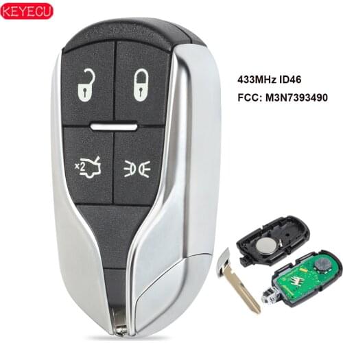 KEYECU Smart Remote Key Fob 4Button ASK 433MHz ID46 Chip for Maserati Quattroporte Ghibli 2012 2013 2014 2015 - FCC: M3N-7393490