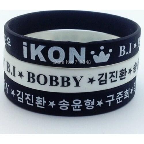 100pcs KPOP IKON Wristband Silicone Bracelets free shipping by ePacket