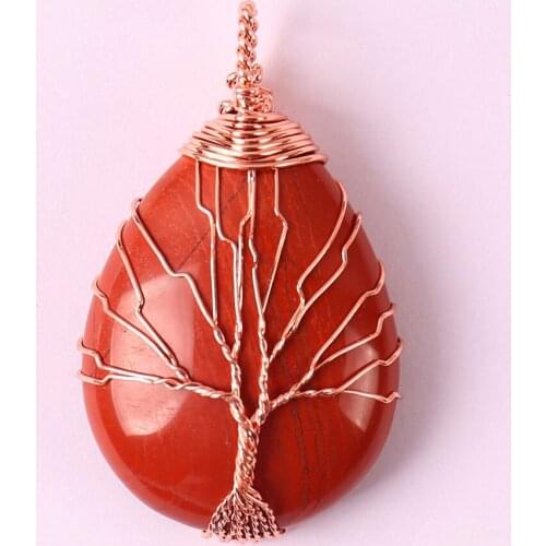 Red Stone Handmade Wire Wrap Pendant Teardrop Jewelry For Woman Gift S635