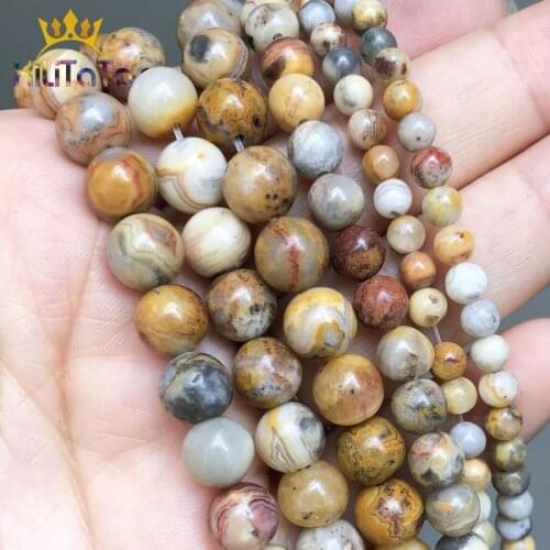 Natural Crazy Agates Stone Beads Round Loose Spacer Beads For Jewelry Making DIY Bracelet Accessories 15'' Strands 4/6/8/10/12mm