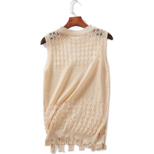 Shiny Lurex Sexy Tank Tops Camis Hollow Elastic Sleevelees Vest for Women Summer Casual Female Brand Round Neck Casual Loose