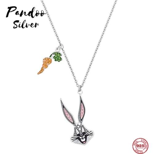 PANDOO Fashion Charm Pure 925 Silver Original 1:1 Copy, Cute Rabbit Starling Carrot Pendant Necklace Female Luxury Jewelry Gifts