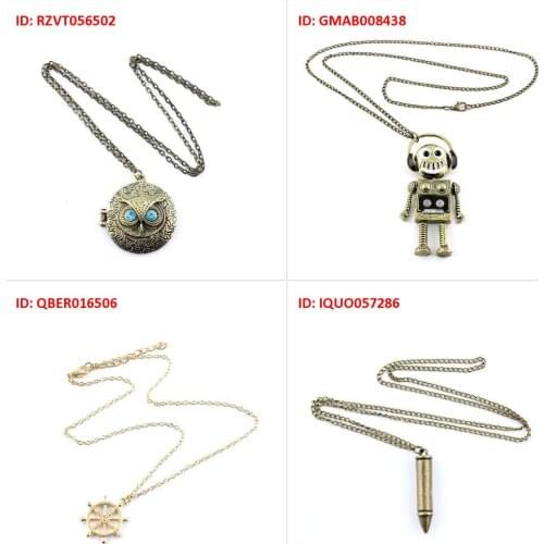 Fashion Jewelry Necklace Pendent Blue Eyes Owl Box Music Headset Robot Golden Rudder Bronze Bullet