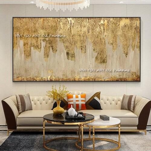 The Fashion Golden Background Foil Wall Art Canvas Handpainted Cuadro Modern Abstract Painting Wall Golden Picture for Office