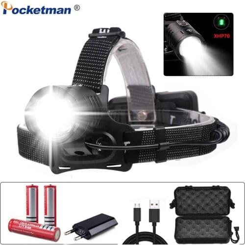Powerful LED Headlight XHP70 USB Rechargeable Headlamp Waterproof Head Flashlight Adjustable Head Torch Bright lantern