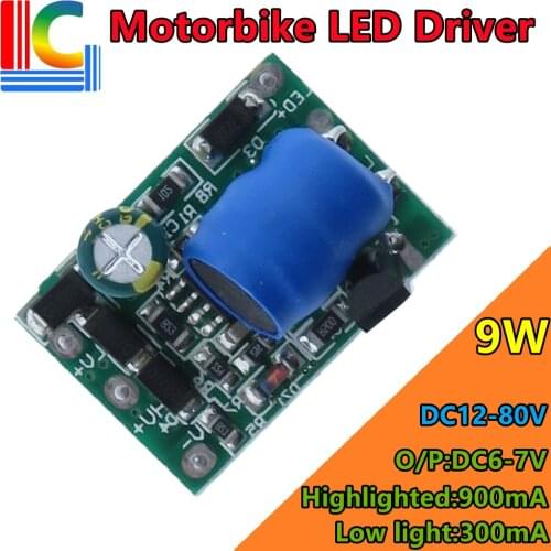 Motorcycle LED light Driver DC 12V to 80V Output 6V - 7V Low light 300mA Highlighted 900mA Power Supply for LED Headlight DIY