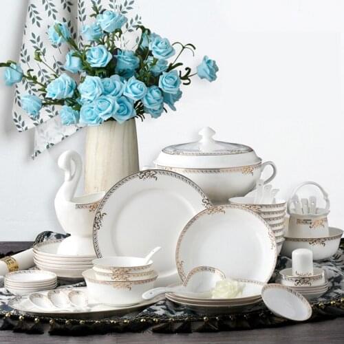 60 Heads Jingdezhen Ceramics Dish set Rice Bowl Soup Bowl Salad Noodles Bowl Plate Dish Bowl Dinnerware Set Kitchen Tableware