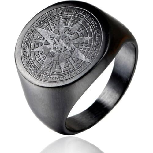 Stainless Steel Compass Ring Retro Punk Mens Ring Motorcyclist Gothic Hip Hop Party Jewelry Rock Rap Accessories Birthday Gift