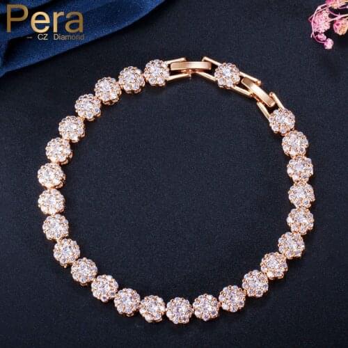 Pera Sparkling AAA+ Cubic Zirconia Yellow Gold Color Big Round Cut Lovely Shape Bracelets for Women Prom Party Jewelry Gift B153