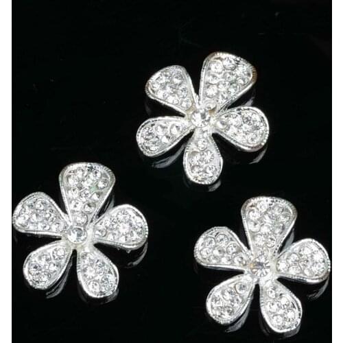 10pcs/lot 25*24mm Silver Rhinestone Buttons Flatback Embellishment for Craft DIY Hair Bow Wedding Shoes Decorative Buttons