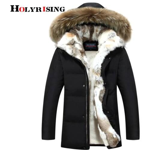 Holyrising Men and Women Thick Down Jacket 2018 Winter Warm Waterproof Big Raccoon Fur Collar Fit -30 degrees S-5XL size 18640-5