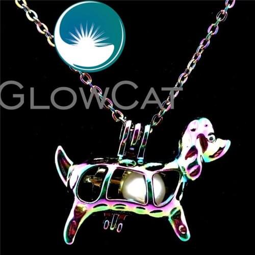 GLOWCAT C583 Multicolors Puppy Dog Beads Cage Essential Oil Diffuser Aromatherapy Pearl Cage Locket Necklace Kids Girl Gift