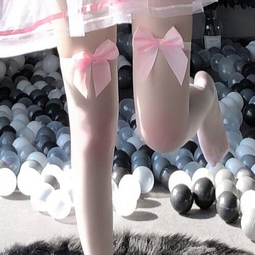 Sexy Stockings Bow Women White Thigh Over Knee Girls Stretchy Ladies Spring New Fashion Solid Long High Chaussettes