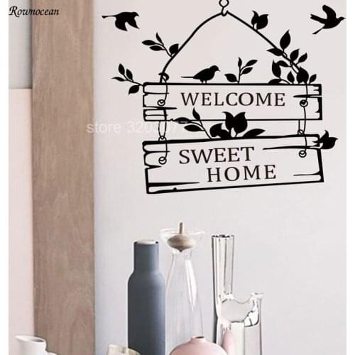 Family Wall Stickers Art Vinyl Window Decal Welcome Sweet Home Mural Muraux Wall Decals DIY Poster Bird Vine Pattern H512
