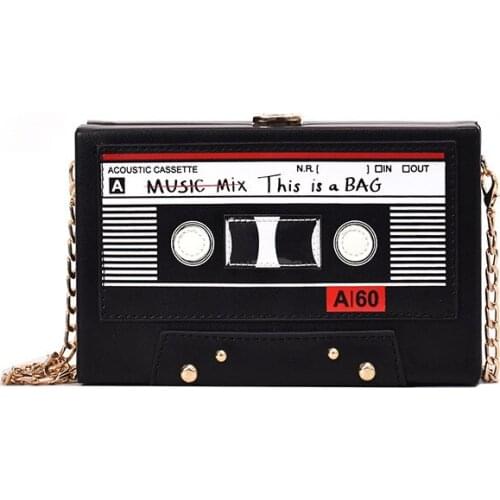 Women Shoulder Bag New Tape Recorder Womens Bags Cute Funny Cartoon PU Leather Chain Crossbody Bag Female Day Clutches bag C172