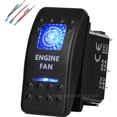 Blue Led 5 Pin on-off SPST Rocker Push Switch Engine Fan Waterproof Overload protection Car Boat 12v/24v+Jumper Wires Set
