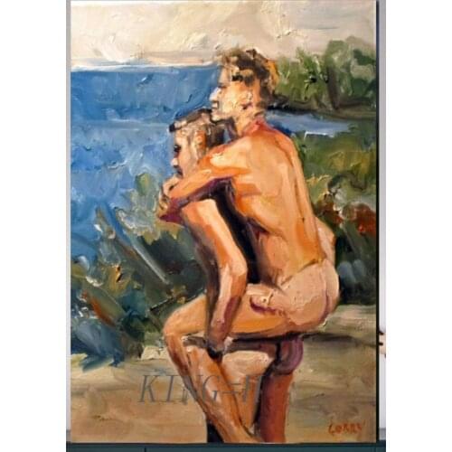 High quality Original Oil Painting, Male Nude , Man, Boy, Model Portrait of a Young Boy gay Man Mr Portrait Sexy 2 boys hugging