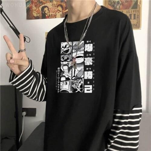 Funny Japan Anime My Hero Academia Kaminari Denki Manga T Shirts Harajuku Men Women Black And White Stripe Long Sleeve T-Shirts