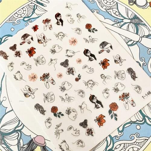 T-148 T-152 Abstract female 3D Back glue Nail Art Stickers Decals Sliders Nail ornament decoration