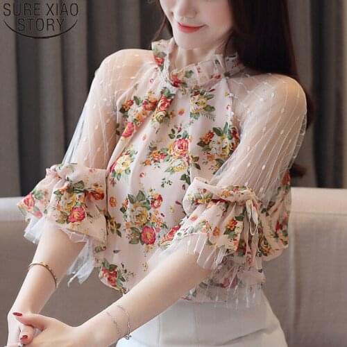Floral Print Lace Chiffon Blouse Women Blusas Mujer De Moda 2021 Women Blouses Camisas Mujer Womens Tops and Blouses 4068 50