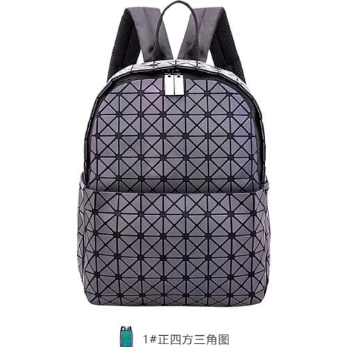 Women lminous female lattice shoulder laptop bag folding teenage girl student school geometric backpack