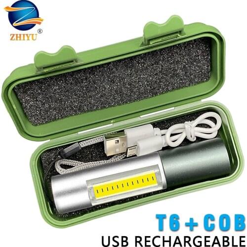 ZHIYU Portable USB Rechargeable Mini LED Flashlight 3 Lighting Mod Waterproof Torch T6 COB Telescopic Zoom Night Lighting