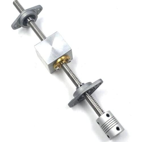 1Set 200mm Length 8mm Dia Silver Vertical 2mm Lead Screw Rod & Pillow Block Mounted Bearing T8 Lead Screw Kit for 3D Printer