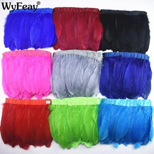 2 Meters Natural Dyed Goose Feather Trims Geese Feather Fringes Ribbons 15-20CM 6-8" Feathers for Crafts Dress Clothing Plumas