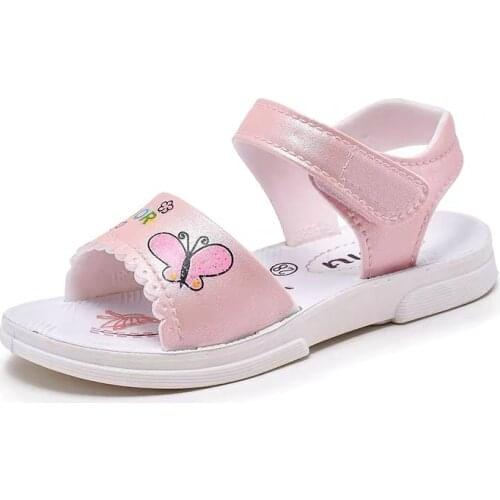 2021 Summer New Sandals Girls Sandals Solid Color Soft Soled Anti-Slip Children Kids Shoes Summer Beach Sandals Pink Shoes 25-34
