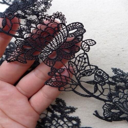 3 Yards Delicate Black Venice Lace with Rose Applique for Weddings Headbands, Sash Appliques lace Garments