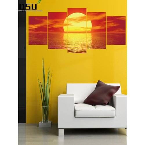 3D DIY New 5pcs/set Sunrise Over The Sea Landscape Combination Wall Stickers Bedroom Poster Self-adhesive Art Mural Home Decor