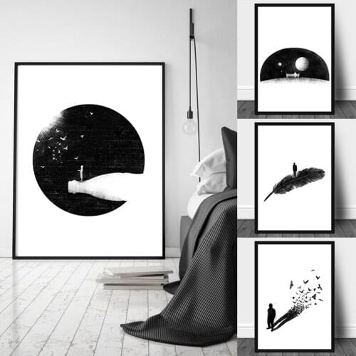 Abstract Moon Canvas Poster Vintage Wall Art Black White Prints And Posters Modern Painting Minimalist Picture Nordic Home Decor