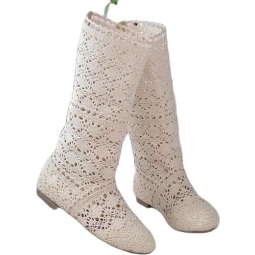 Hollow boots breathable shoes fashion mesh knit line high to help summer womens boots knee high tube womens shoes
