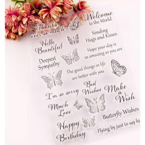 Butterfly Words Silicone Clear Seal Stamp DIY Scrapbooking Embossing Photo Album Decorative Paper Card Craft E56C