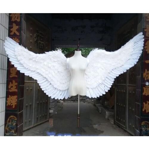 Free shipping white large wings feather T-stage model catwalk shows wings party performance shows props cosplay photography