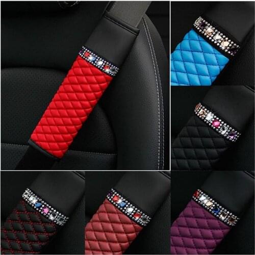 Bling Crystal Car Seat Belt Pad Rhinestone Leather Safety Belts Cover Seatbelt Shoulder Strap Pad Auto Styling Interior Decor
