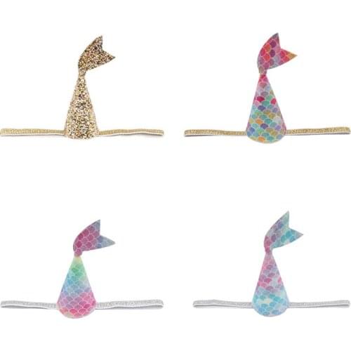 Boutique 12pcs Fashion Cute Mermaid Tail Cap Soft Hairbands Solid Glitter Birthday Party Hat Headbands Princess Headwear