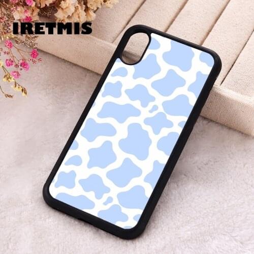 Iretmis 5 5S SE 2020 phone cover cases for iphone 6 6S 7 8 Plus X Xs Max XR 11 12 MINI Pro Soft Silicone TPU blue cow print