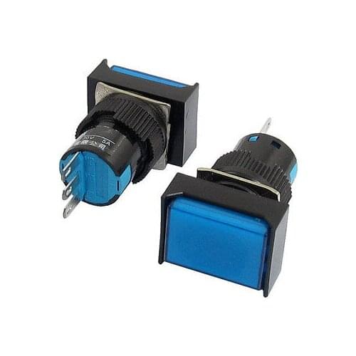 DC 30V 5A 3 Pins SPDT Momentary Blue Rectangular Push Button Switch