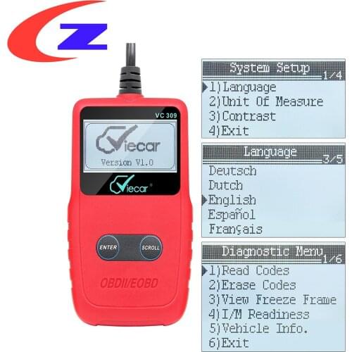 Viecar VC309 OBDII Car Diagnostic Scanner OBD OBD2 Auto Code Reader Car Diagnosis Tool Support for SAE J1850 Protocols