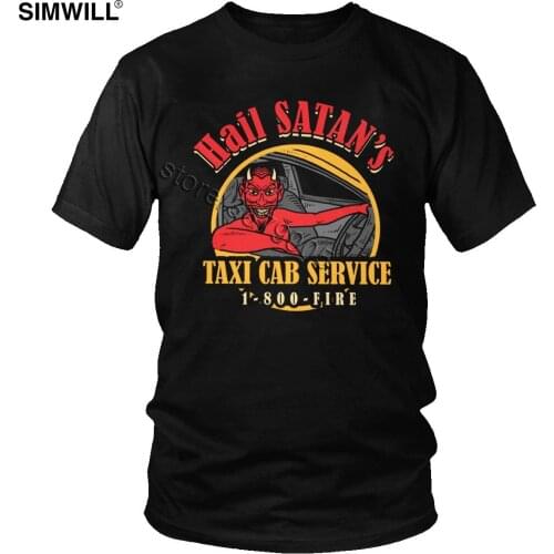 Funny Hail Satan Taxis Cab Service T Shirt Men Unique Short Sleeves Cotton Lucifer T-shirts Demon Devil Hell Tee Harajuku Tops
