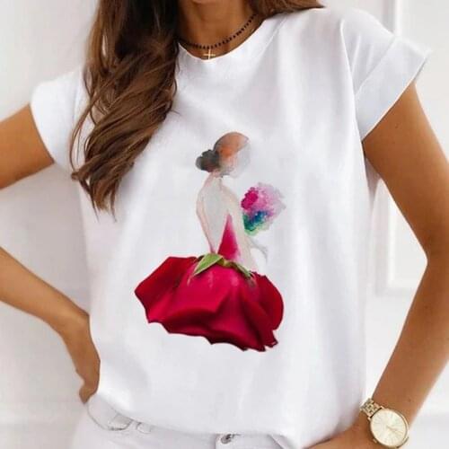 S-4XL Plus Size Girl Rose Print T-shirts Women Summer Graphic Tees Funny Shirts For Woman Tshirts Loose Crew Neck Harajuku Tops