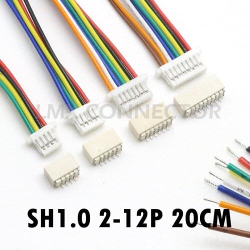 10 sets JST SH 1.0mm Connector with Cable SMD Horizontal Male Socket 28AWG 20cm 2P 3P 4P 5P 6P 7P 8P 9P 10P 11P 12 Pin