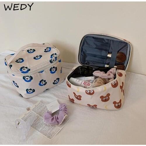 Plaid Bear Cosmetic Bag Large Capacity Makeup Box Waterproof Portable Toiletry Bag Korean Style Women Beauty Box Make Up Storage