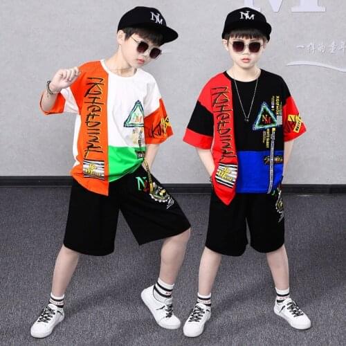 Summer Suits Boys Girls Clothing Set Hip-hop Cotton T-shirt + Shorts Pants Teenage Boys Clothes outfits Size 7 8 9 10 11 12 13 Y