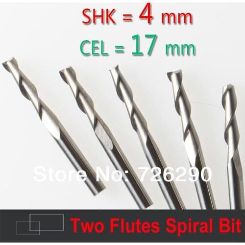 5 pcs Shank 4mm x 17mm 2 Flutes Carbide endMill Spiral Cutter Wood Router Bit Tools for CNC Machine Cutting HUHAO