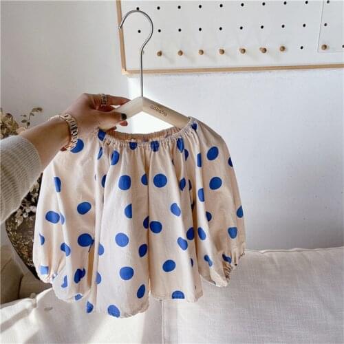Korea Polka Dot Girls Blouse Long Sleeve Kids Round Neck Shirt for Girls Cotton Clothes Casual Children Tops Toddler Clothing